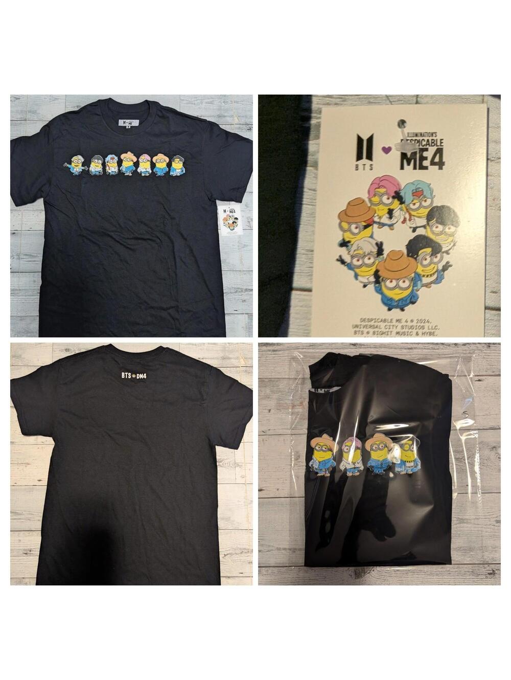 BTS x Despicable Me 4 Minions T-shirt Adult Size L Large New K-Pop Merch Black